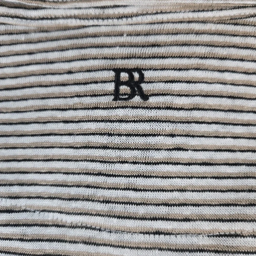 Banana Republic Linen Resort Shirt Mens XLShort Black Stripe Camp Button Front